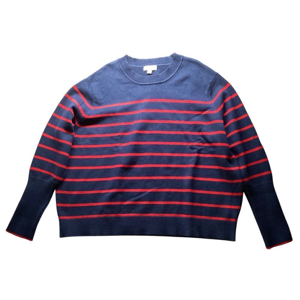 La Ligne cashmere blend ribbed cuff and hem navy blue‎ with red stripes sz 3x